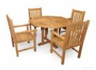 Teak Patio Dining Set, Octagon Table 48 inch,  4 Block Island Dining Chairs