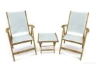 Teak Recliner White Sling Pair with White Sling Footstool - Goldenteak