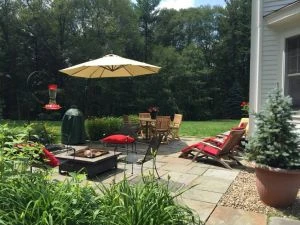 Teak Patio Set, Round Table, Folding Chairs, Steamer Chair - Customer Photo