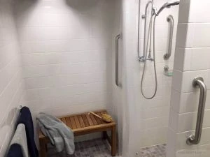 Teak Shower Bench in Shower - Customer Photo Goldenteak