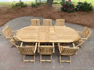 Outdoor Dining for 8 - Luxury Teak Oval Ext Table and Folding Dining Chairs