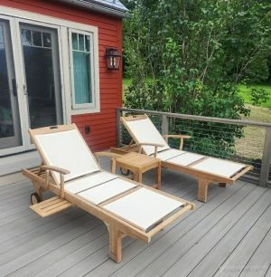 Teak and Sling Chaise Lounge Sun Loungers - customer Photo - DNH