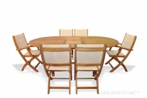 Teak Dining Set Oval Ext Table 6 Providence Chairs Cream