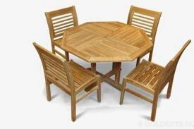 Teak Patio Set for 4, Octagon table and 4 Teak Side Chairs - Goldenteak