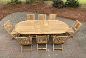 Teak Dining Set for 8 - Oval Ext Table and 8 Teak Providence Folding Side Chairs