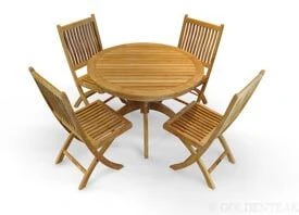 Teak Dining Set - Round Table and 4 Rockport folding Chairs - Goldenteak