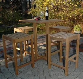 Teak Square Bar Table 4 Bar Stools Set - Outdoor Elements Collection