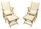 Teak Recliner Cream and Cream Footstool End Table-PAIR